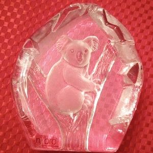 Nybro Sweden Crystal Koala Clear Paperweight Crystal Glass Vintage Handmade Gift